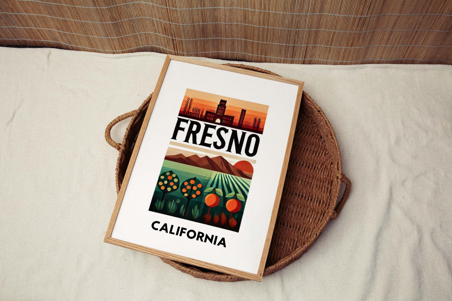 Fresno Print California Wall Art Travel Decor College Gift Housewarming Cali Artwork Home Decor California Gift
