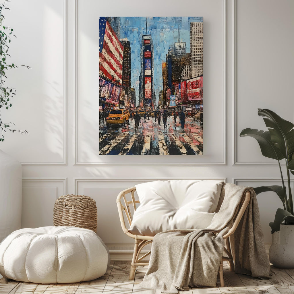 Times Square NYC Wall Art Abstract USA Poster Patriotic American Independence Home Decor United States Artwork