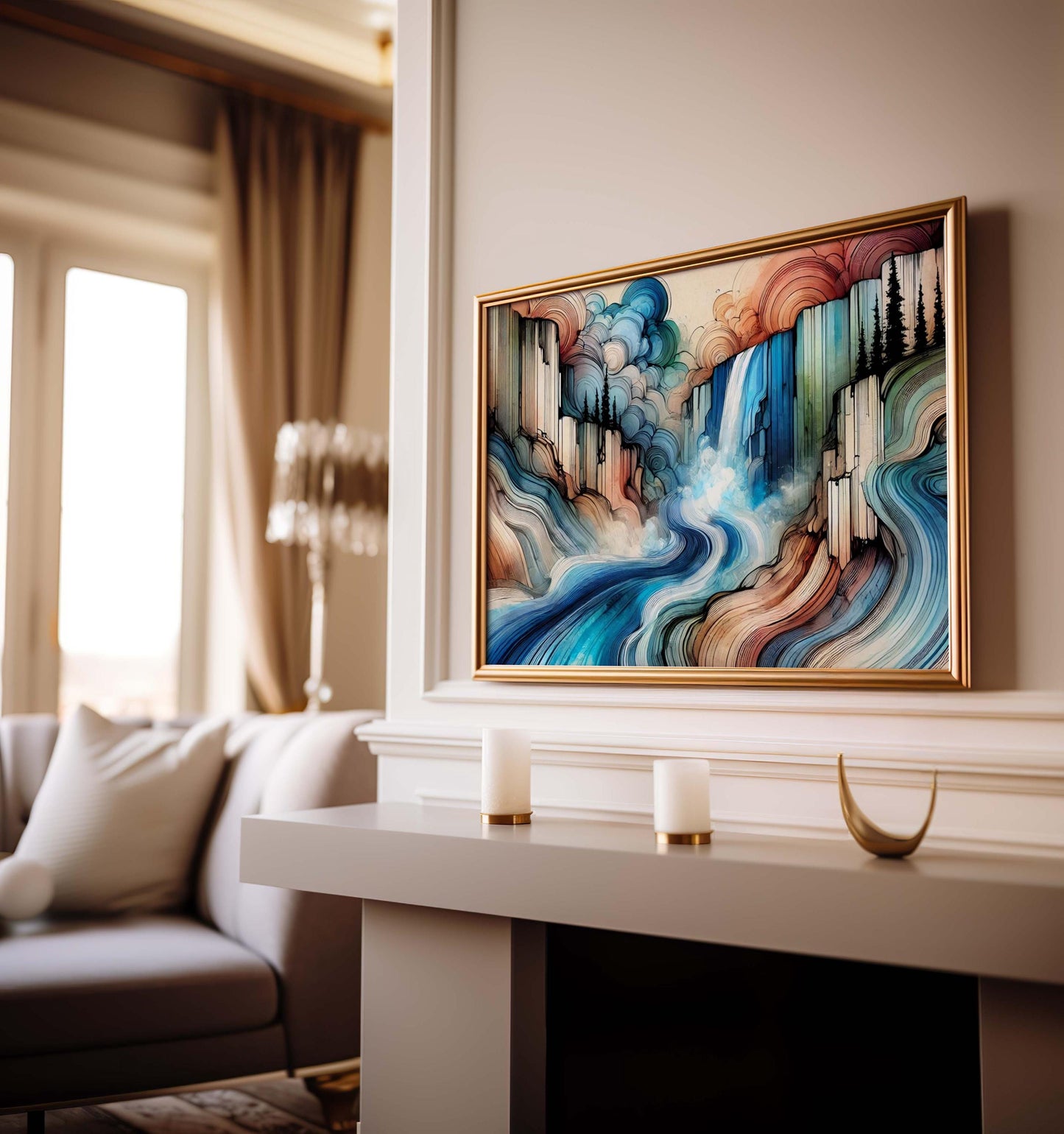 Nature Gift Waterfall Wall Art Print, Natural Stream Decor, Housewarming & New Home Family Art, Calm Nature Scene, Relaxing Home Decoration