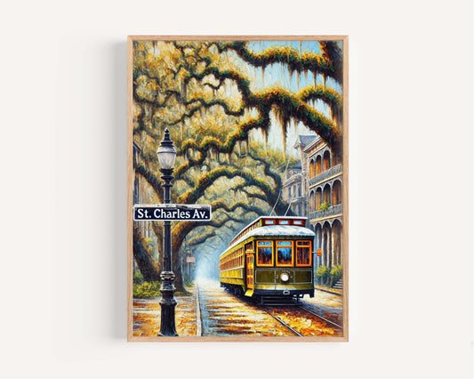 New Orleans Art St Charles Ave Wall Art Print, Louisiana Travel Poster, New Orleans Gift, Housewarming Decor, Crescent City Home Art