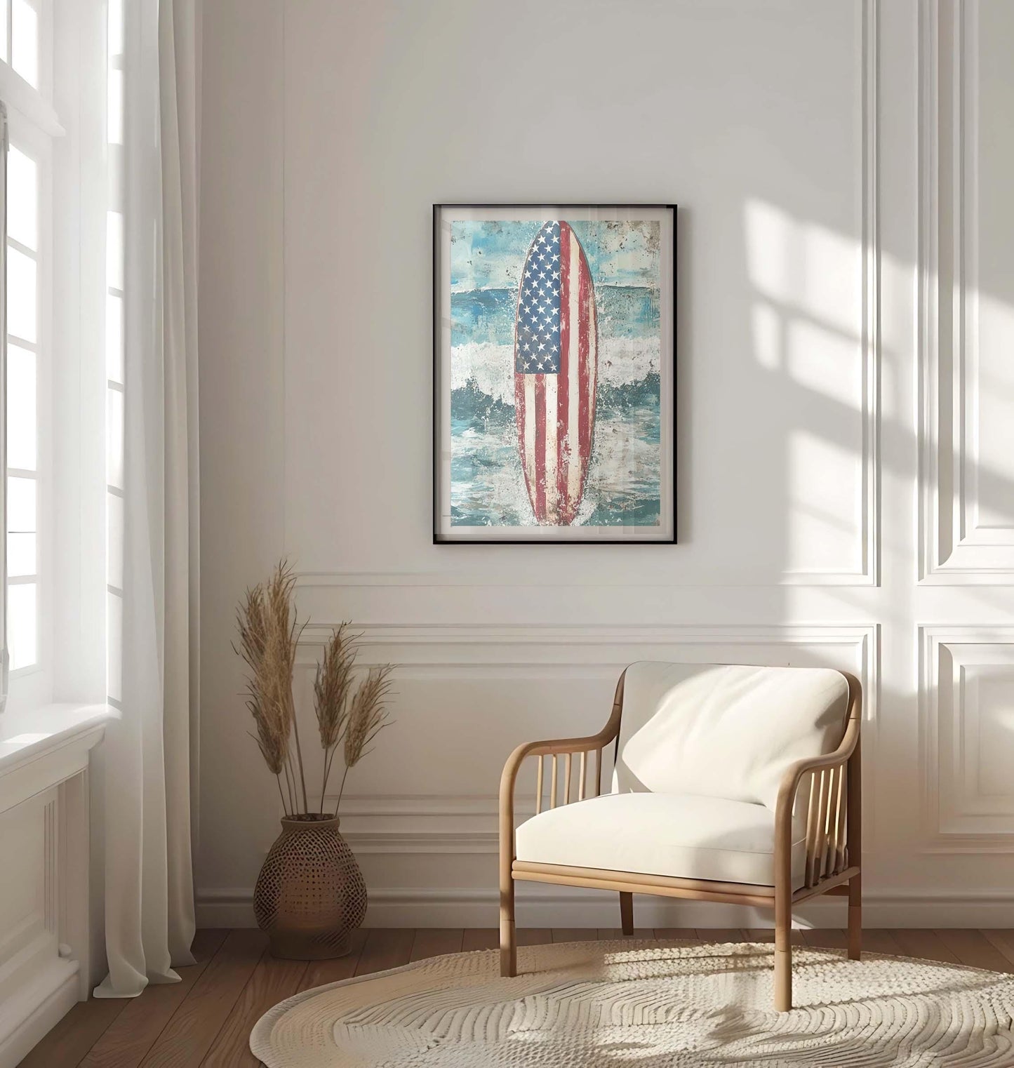 Surfing Artwork USA Wall Art Patriotic Poster Beach House Decor Summer Coastal Print United States Home Decor