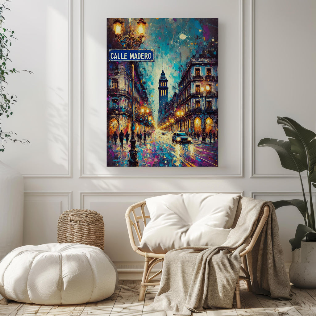 Calle Madero Oil Painting Art Print: Mexico City Street Sign Travel Poster