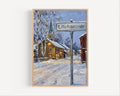 Lillehammer Oil Painting Art Print: Norway Winter Street Sign Travel Poster