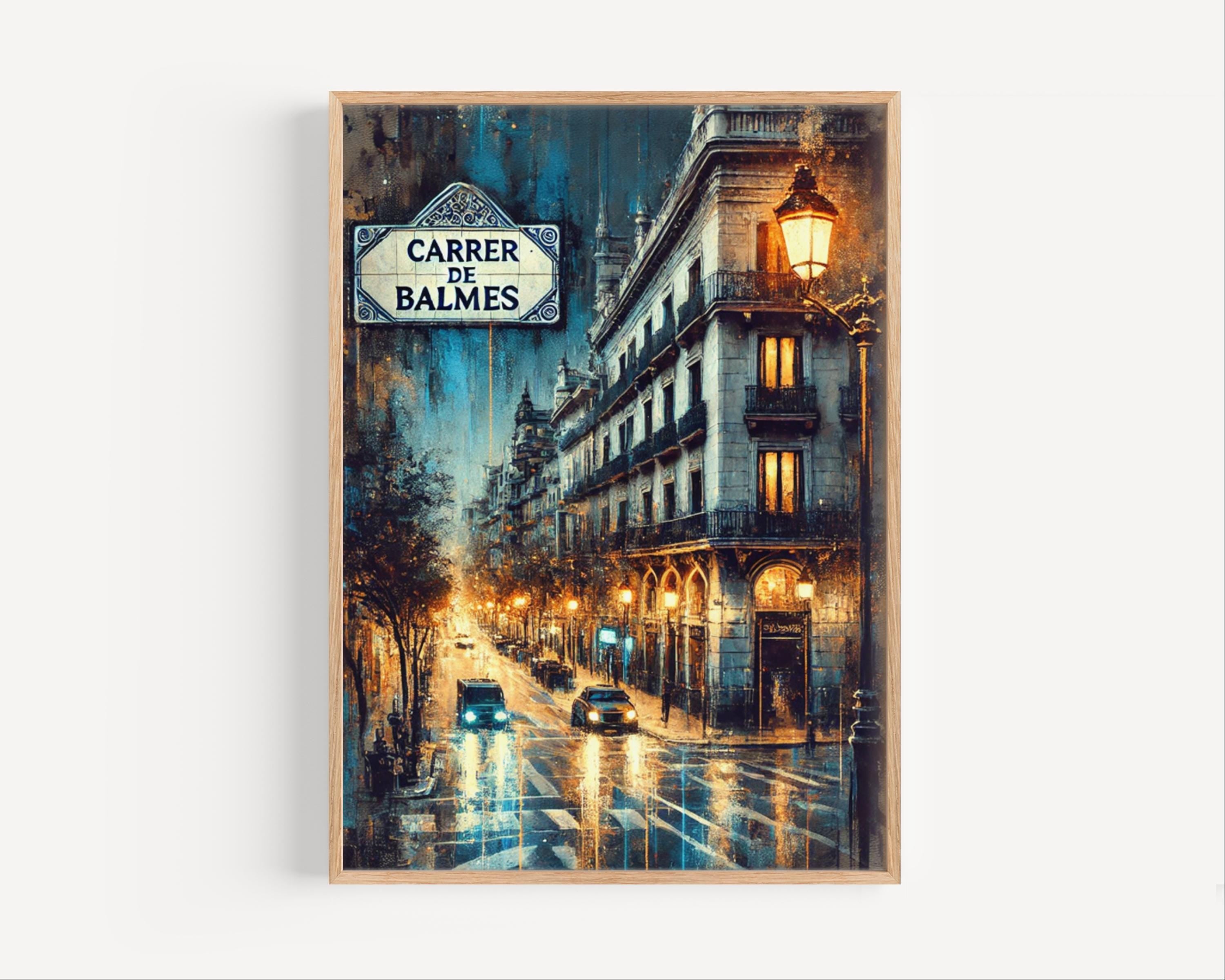 Carrer de Balmes Oil Painting Art Print: Barcelona Spain Street Sign Travel Poster