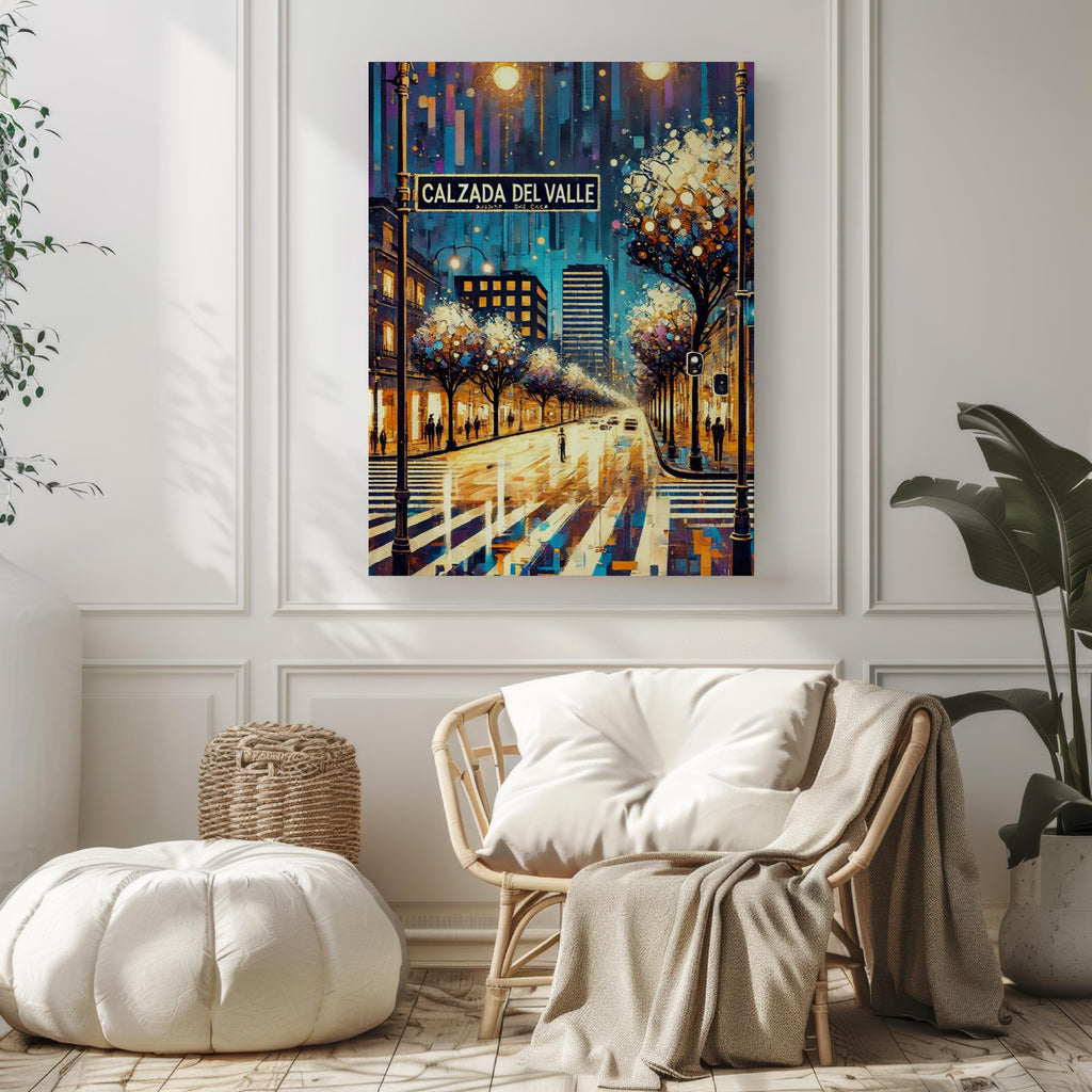 Calzada del Valle Oil Painting Art Print: Monterrey Mexico Street Sign Travel Poster