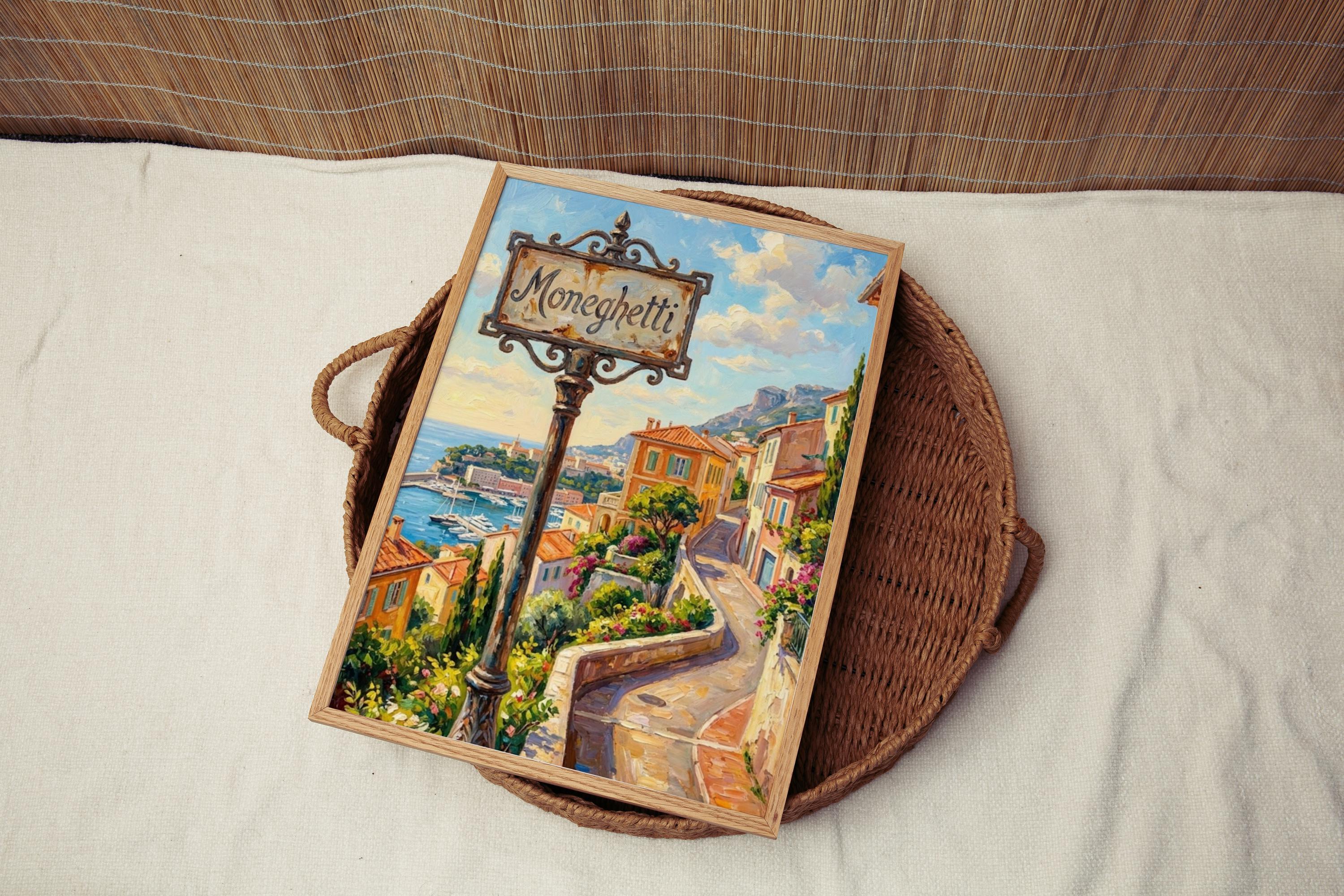 Moneghetti Wall Art Print: Scenic Monaco Hillside Travel Poster