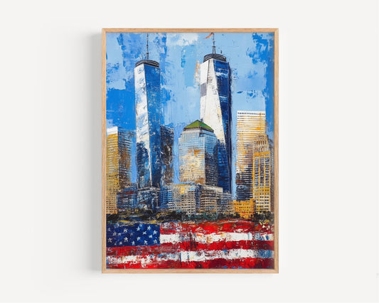 America Skyscrapers Abstract USA Wall Art | Patriotic United States Poster | American Independence Home Decor | Modern USA Cityscape Print