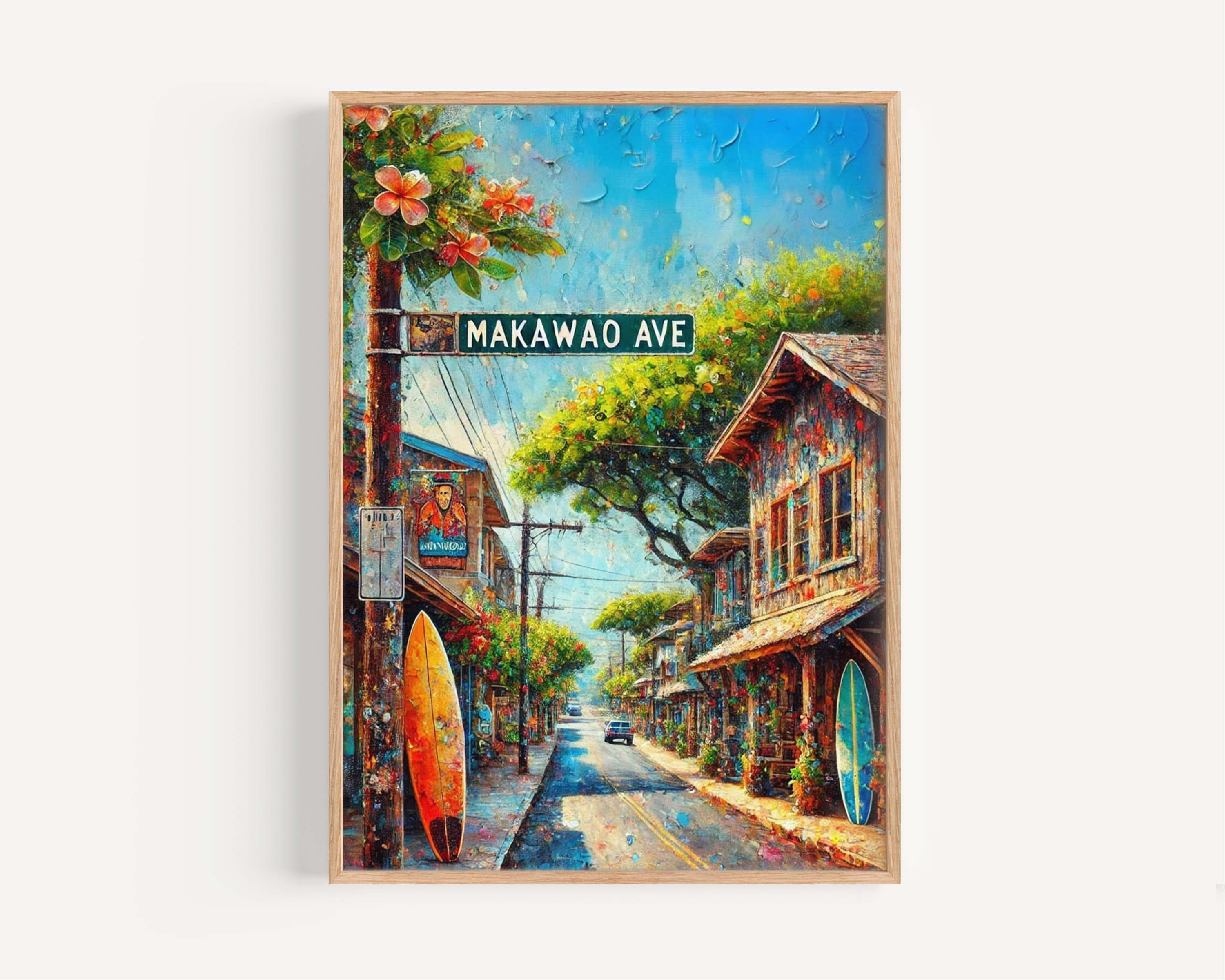 Makawao Ave Print - Maui Wall Art, Hawaii Travel Poster, Makawao Avenue Decor, Housewarming Gift, Honolulu & Maui Artwork