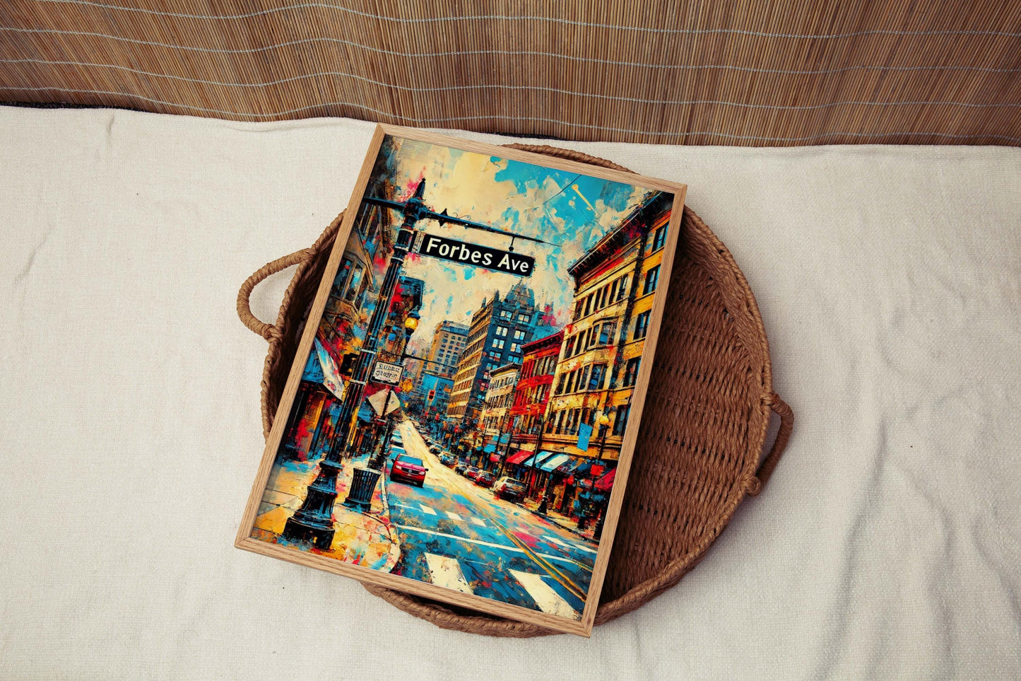 Forbes Ave Print Pittsburgh Wall Art Travel Poster Pennsylvania Gift Housewarming Decor Modern Cityscape