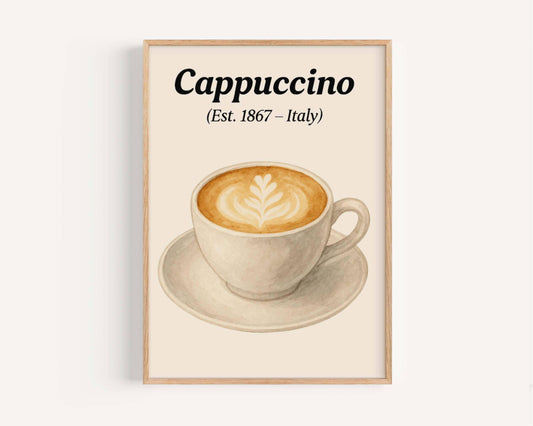 Latte Art Print: Cappuccino Coffee Wall Art for Kitchen