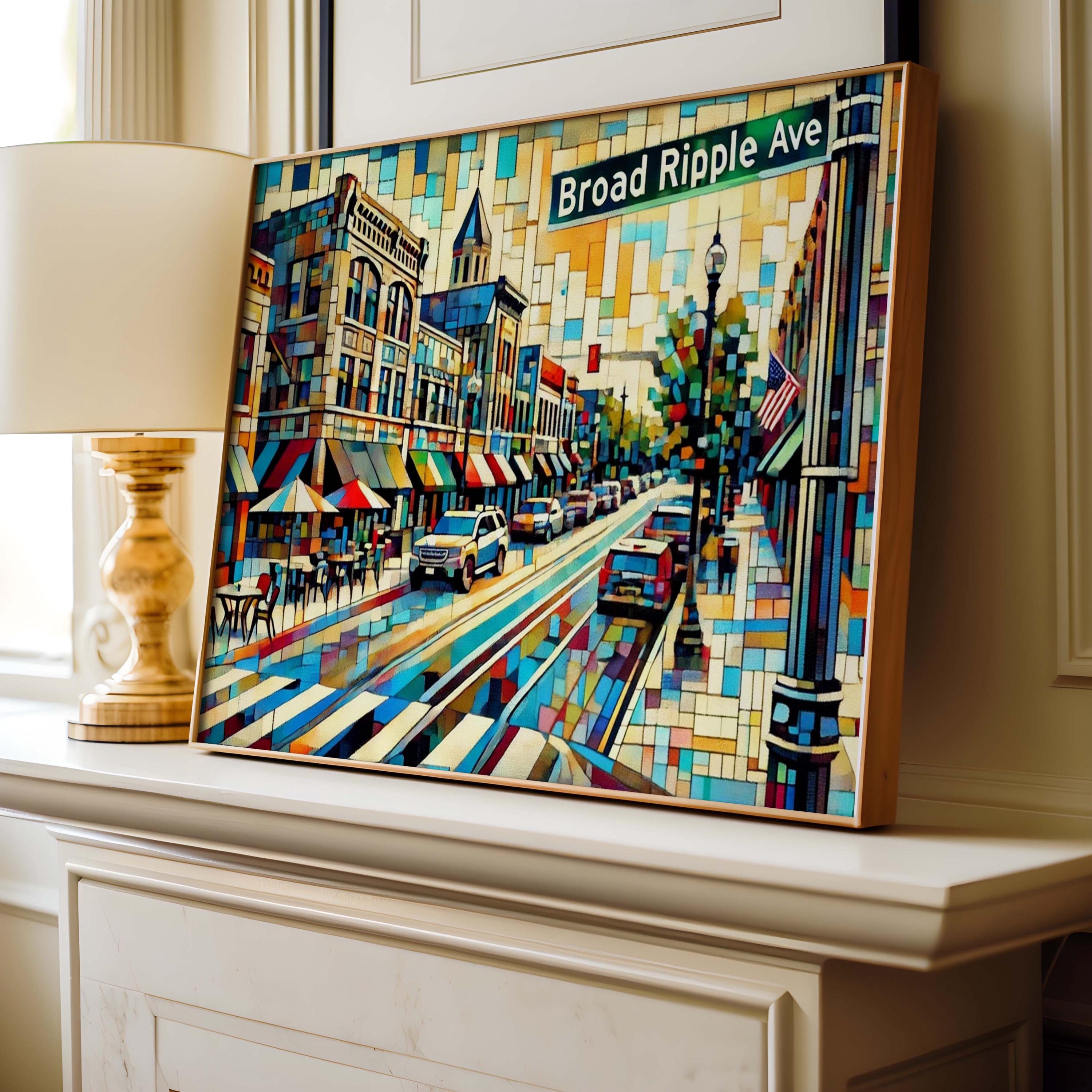 Broad Ripple Avenue Wall Art Print - Indianapolis Travel Poster, Indiana Gift, Housewarming Decor, IN City Map Illustration