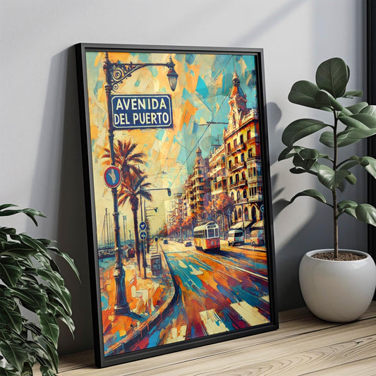 Avenida del Puerto Wall Art Print - Valencia Spain Travel Poster, Spanish Gift, Housewarming Decor, Coastal Travel, Modern Mediterranean Art