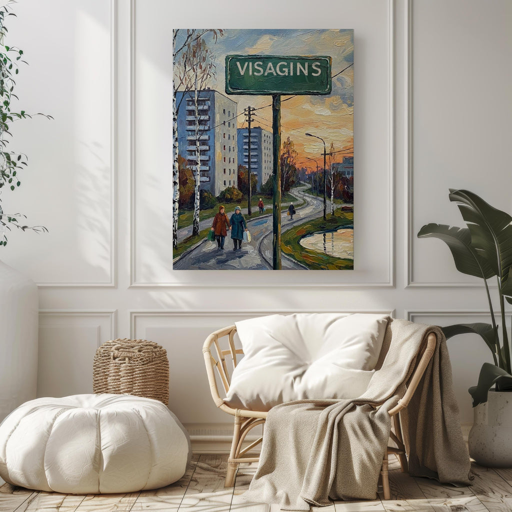 Visaginas Street Sign Art Print: Lithuania Lakeside Town Travel Poster