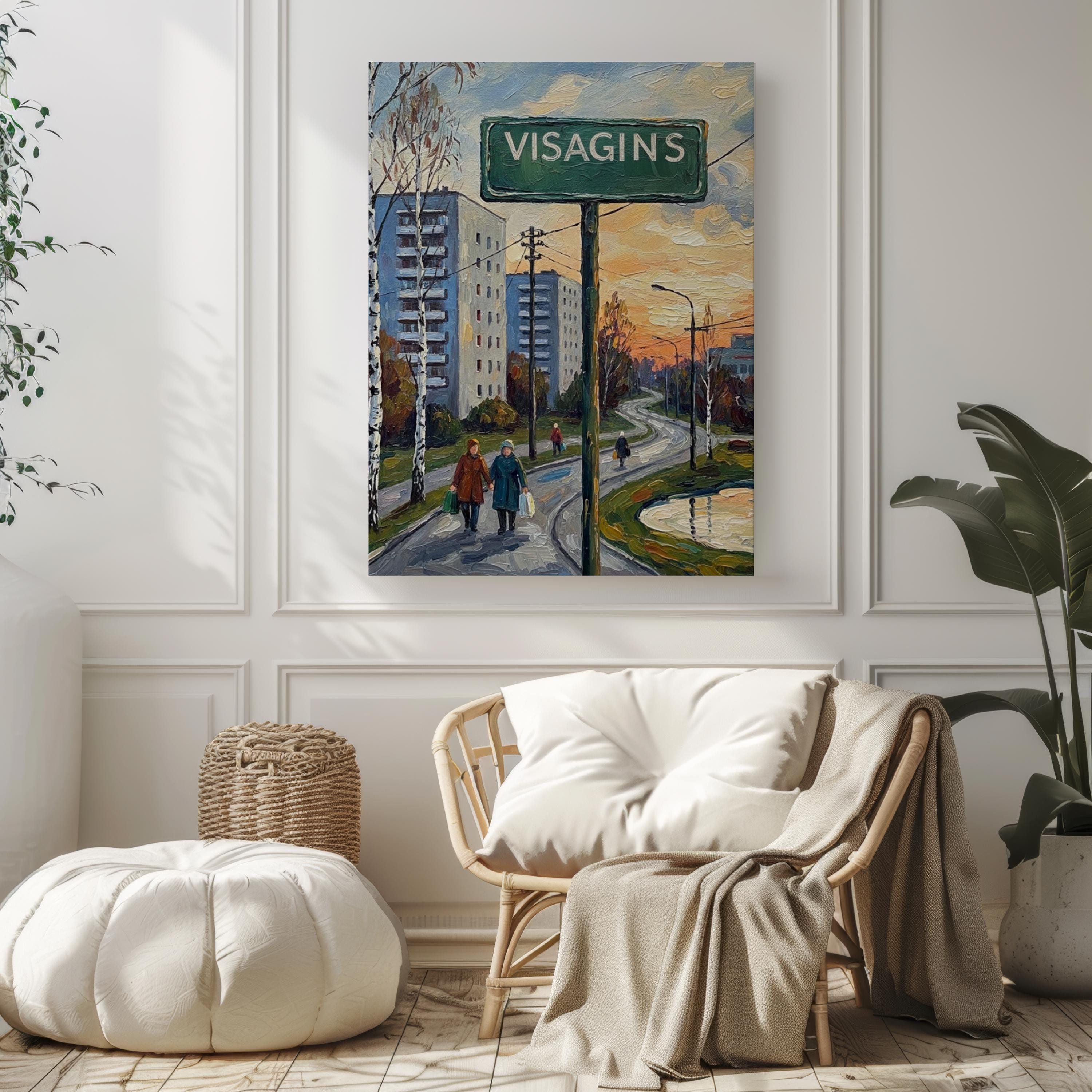 Visaginas Street Sign Art Print: Lithuania Lakeside Town Travel Poster