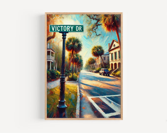 Victory Drive Wall Art, Savannah Georgia Print, Southern Travel Poster, Historic Cityscape, Gift for Georgia Natives, Fine Art Home Decor
