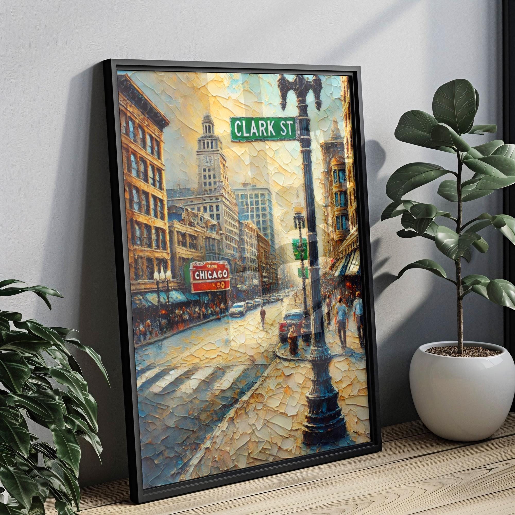 Chicago Clark St Wall Art Print - Illinois Travel Poster, Chicago Gift & Home Decor, Housewarming Artwork, Modern Cityscape Illustration