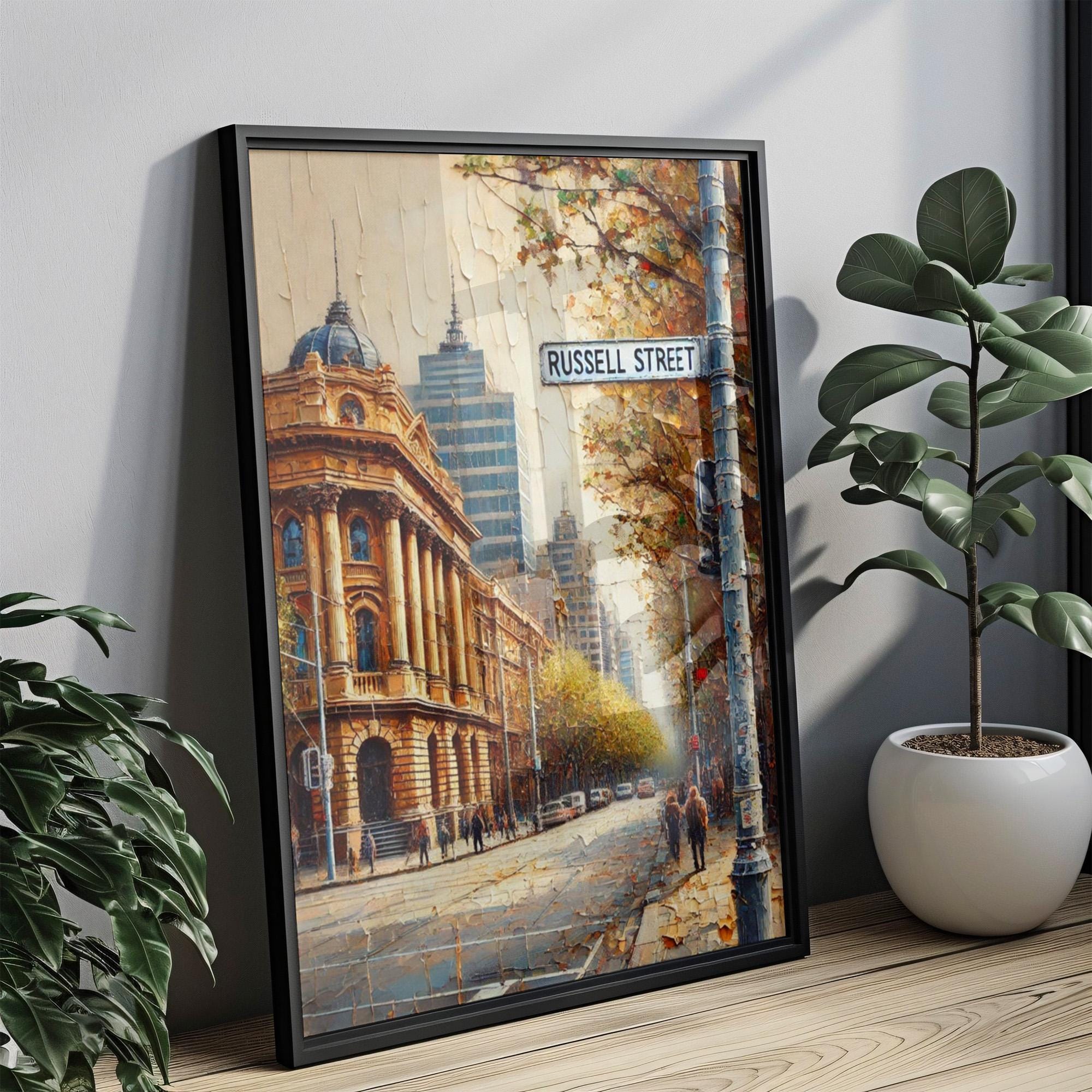 Melbourne Russell St Wall Art Print, Travel Poster Gift, Australian Home Decor, Housewarming & Melbourne Cityscape Artwork
