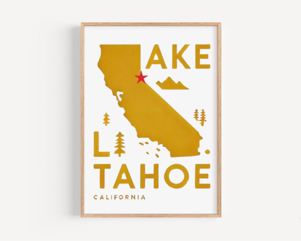 Lake Tahoe Wall Art Map - California, Nevada, USA