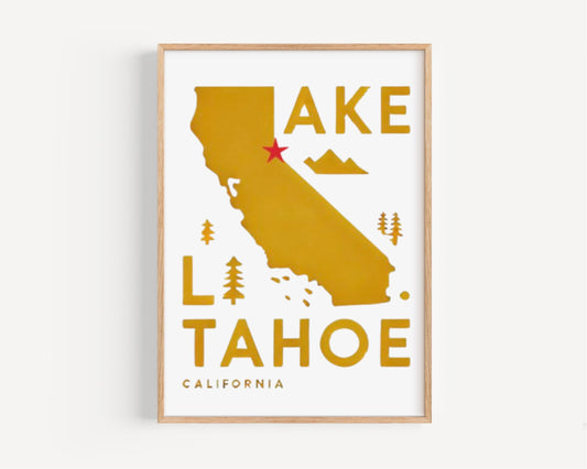 Lake Tahoe Wall Art Print – California, Nevada Map Travel Decor, Lake Tahoe Home Decor, Housewarming & College Gift Painting