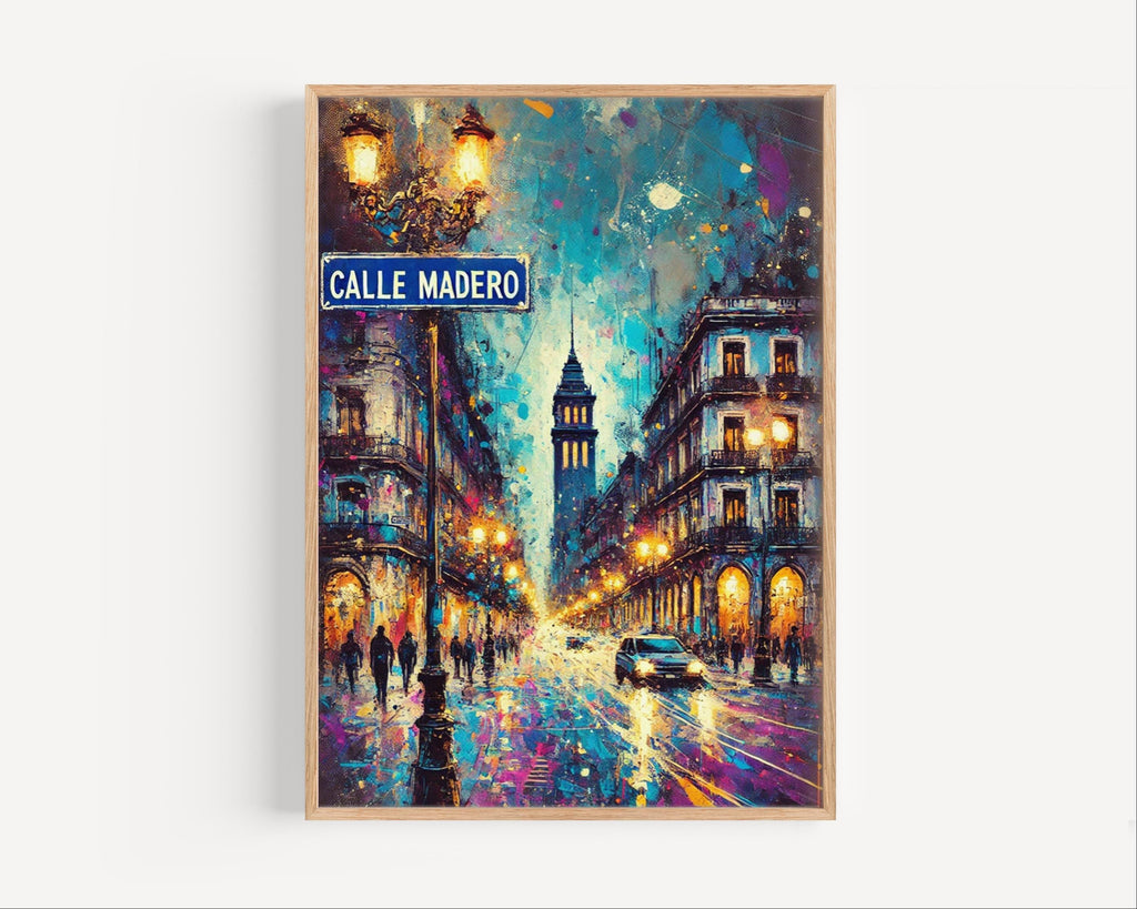 Calle Madero Oil Painting Art Print: Mexico City Street Sign Travel Poster