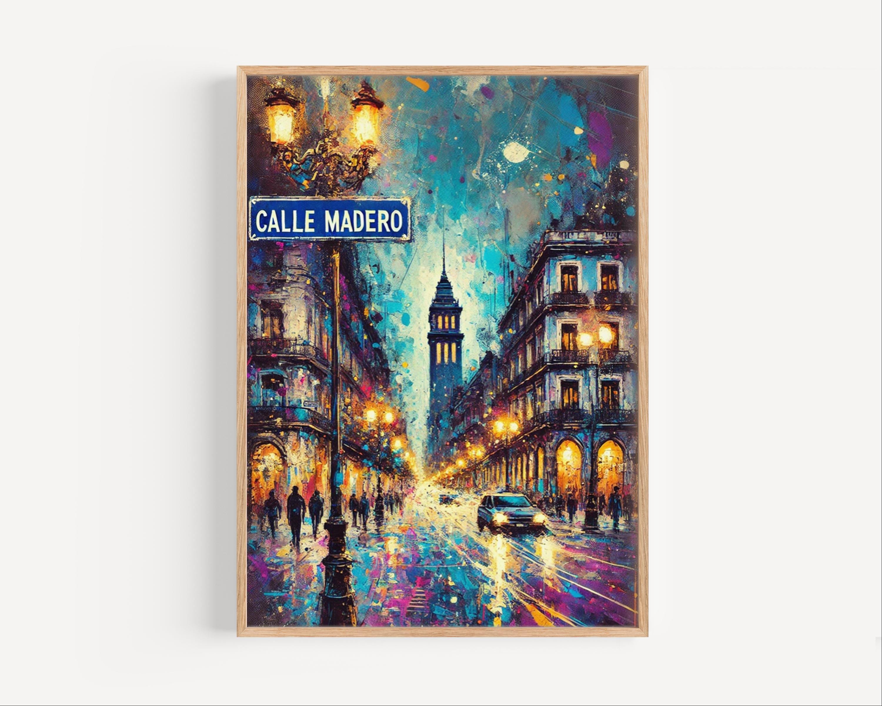 Calle Madero Oil Painting Art Print: Mexico City Street Sign Travel Poster