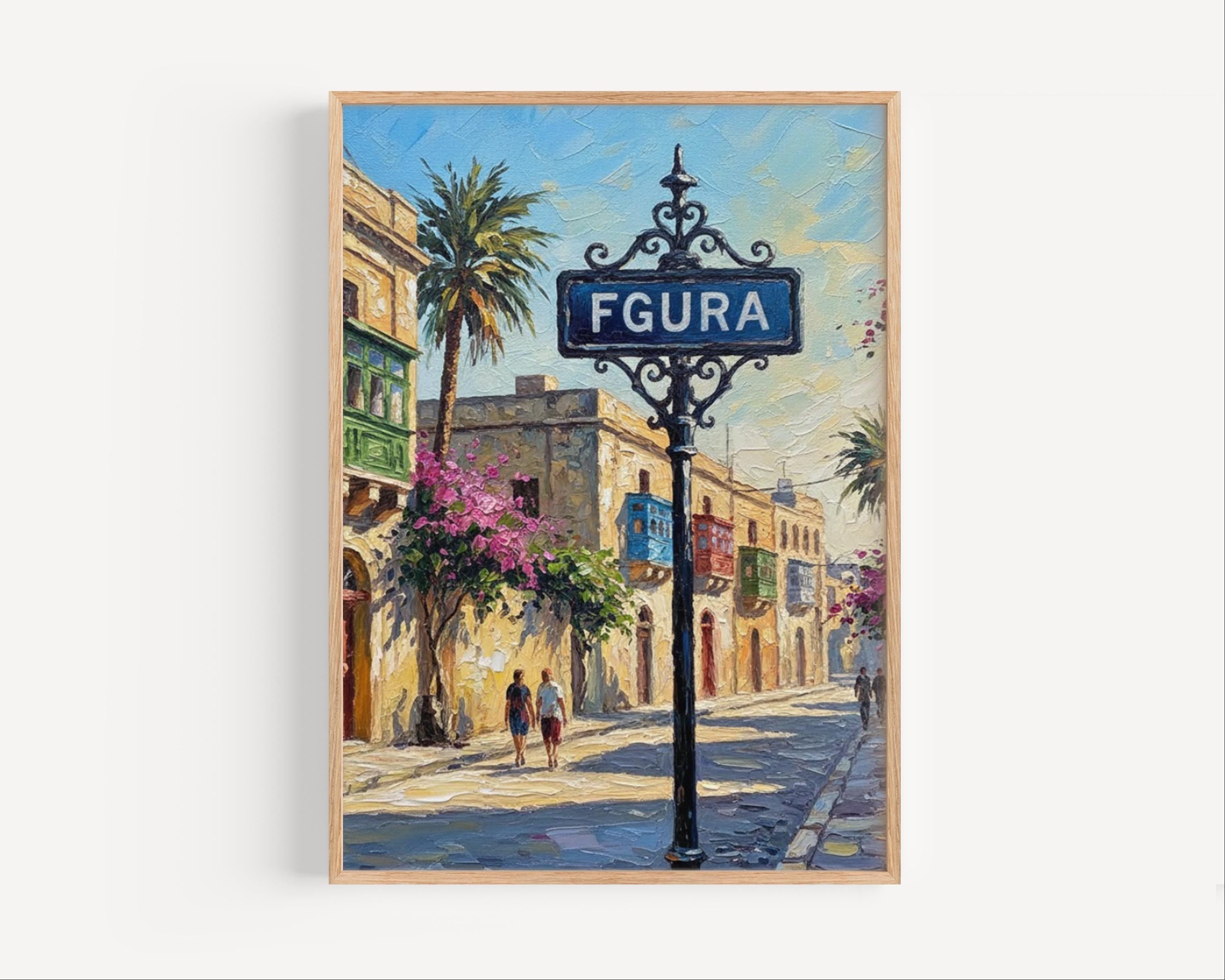 Fgura Street Sign Art Print: Malta Urban Travel Poster Wall Decor