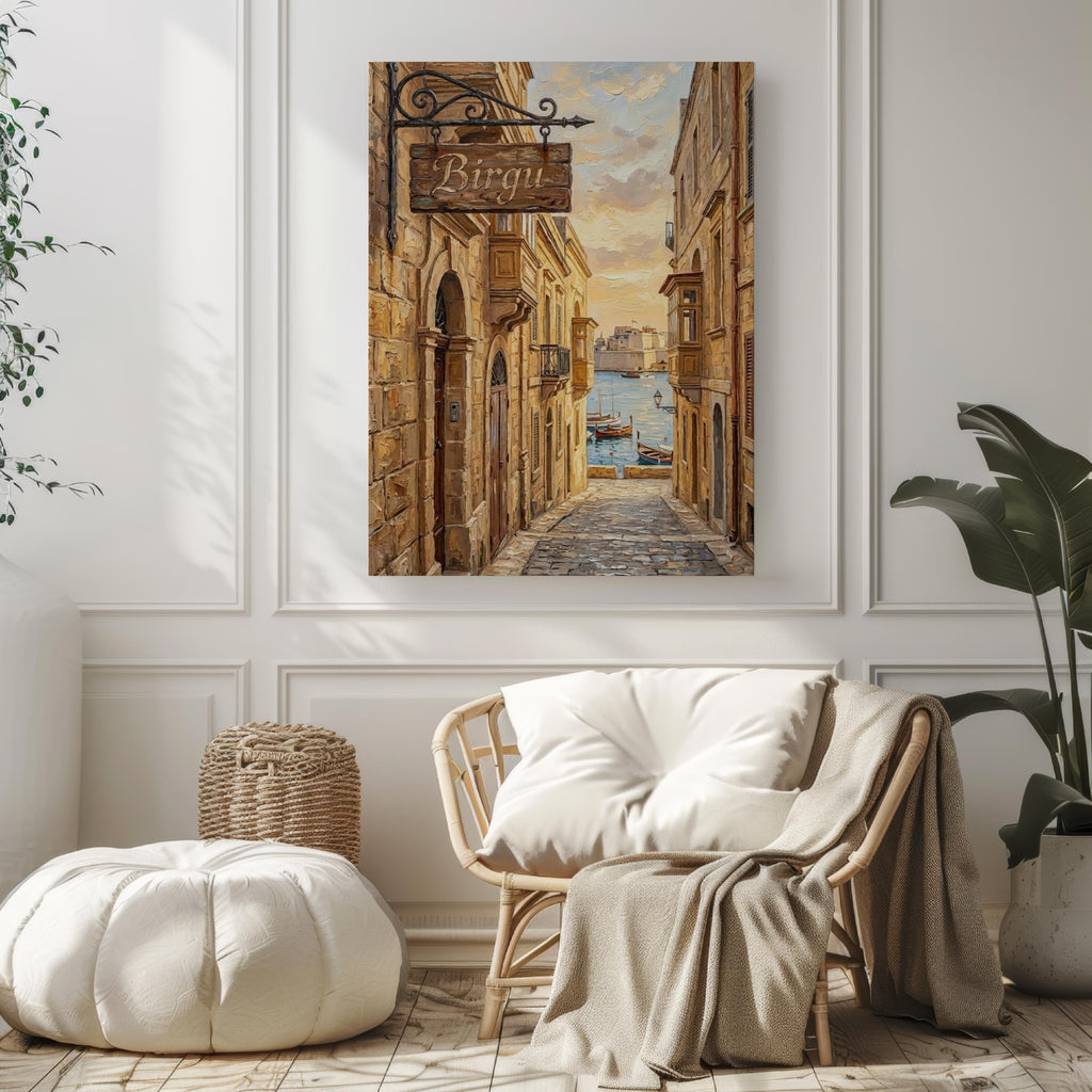 Birgu Street Sign Art Print: Malta Historic Harbor City Travel Poster