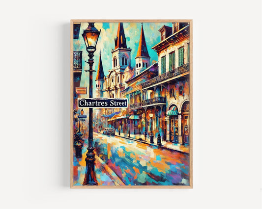 New Orleans Chartres St Wall Art - Louisiana Travel Print, New Orleans Poster, Housewarming Gift, Louisiana Art, City Street Map Decor