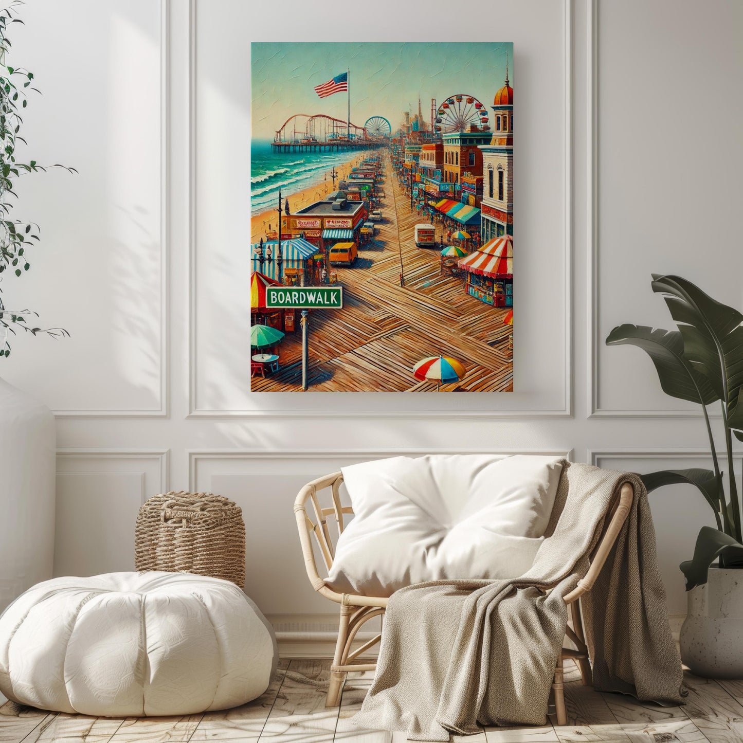 Boardwalk Wall Art, Atlantic City Print, Travel Poster, American Art, Jersey Souvenir, Vacation Gift, Travel Souvenir, Vintage Street Sign