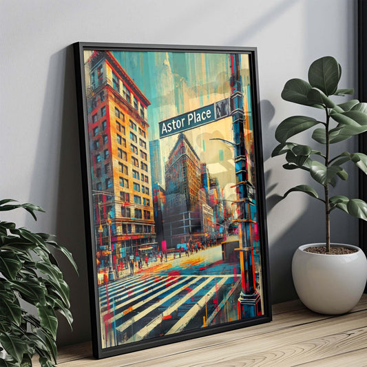 Astor Place Print – Manhattan Wall Art, NYC Travel Poster, New York City Gift, Housewarming Decor, Unique Manhattan Art Illustration