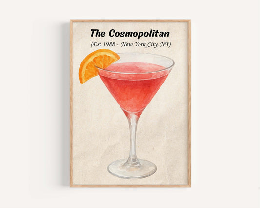 Cosmopolitan Cocktail Art Print, Drink Wall Decor, Bar Sign, Liquor Illustration, Party Decor, Home Bar Accessory, Modern Art, Gift for Her