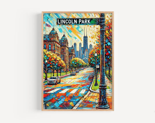 Chicago Lincoln Park Wall Art Print - Travel Poster & Gift, Chicago Cityscape, American Home Decor, Housewarming Present