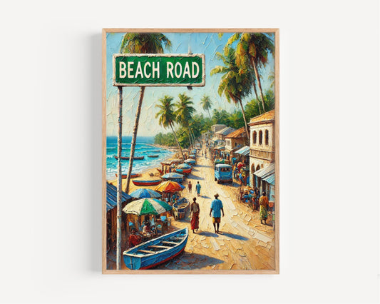 Beach Road Wall Art, Bissau Print, Guinea-Bissau Coastal Scene, Travel Poster, City Street Sign, Home Décor, Personalized Gift