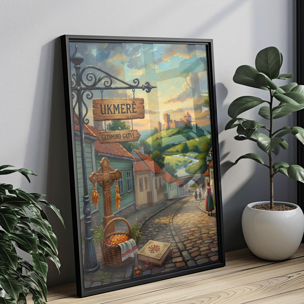 Ukmergė Street Sign Art Print: Lithuania Historic Town Travel Poster