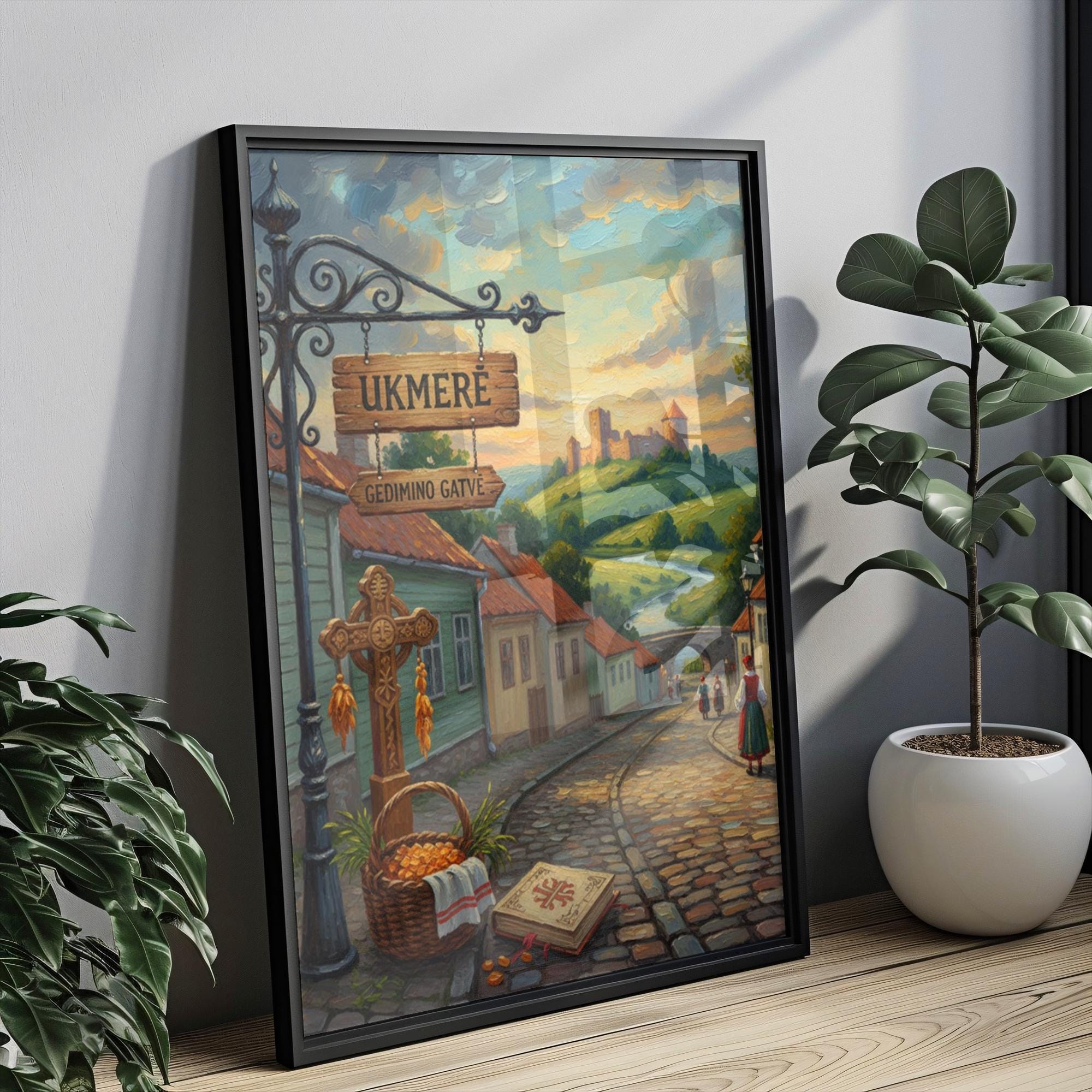 Ukmergė Street Sign Art Print: Lithuania Historic Town Travel Poster