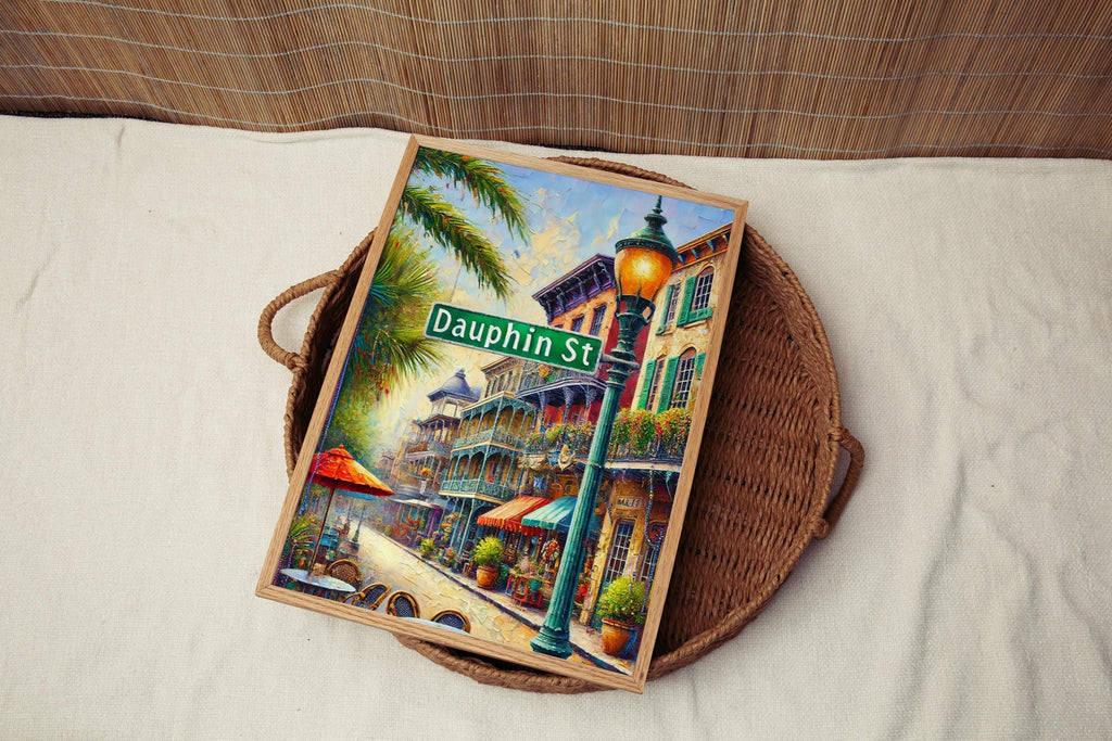 Dauphin Street Oil Painting Art Print: Mobile Alabama Street Sign Travel Poster