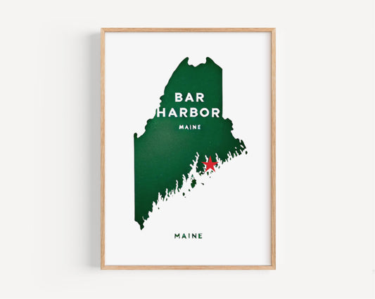Maine Bar Harbor Wall Art Print, Travel Decor, Housewarming & College Gift, Coastal Home Decoration, Maine Map Art, Rustic Cabin Poster
