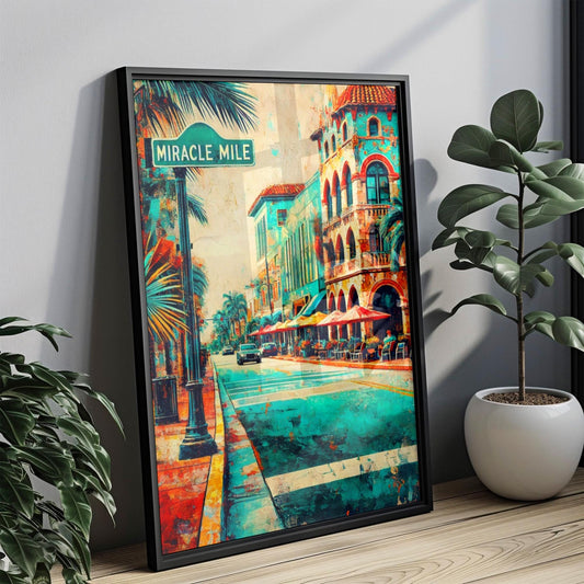 Coral Gables Wall Art Miracle Mile Print - Florida Travel Poster, Beach Decor & Housewarming Gift