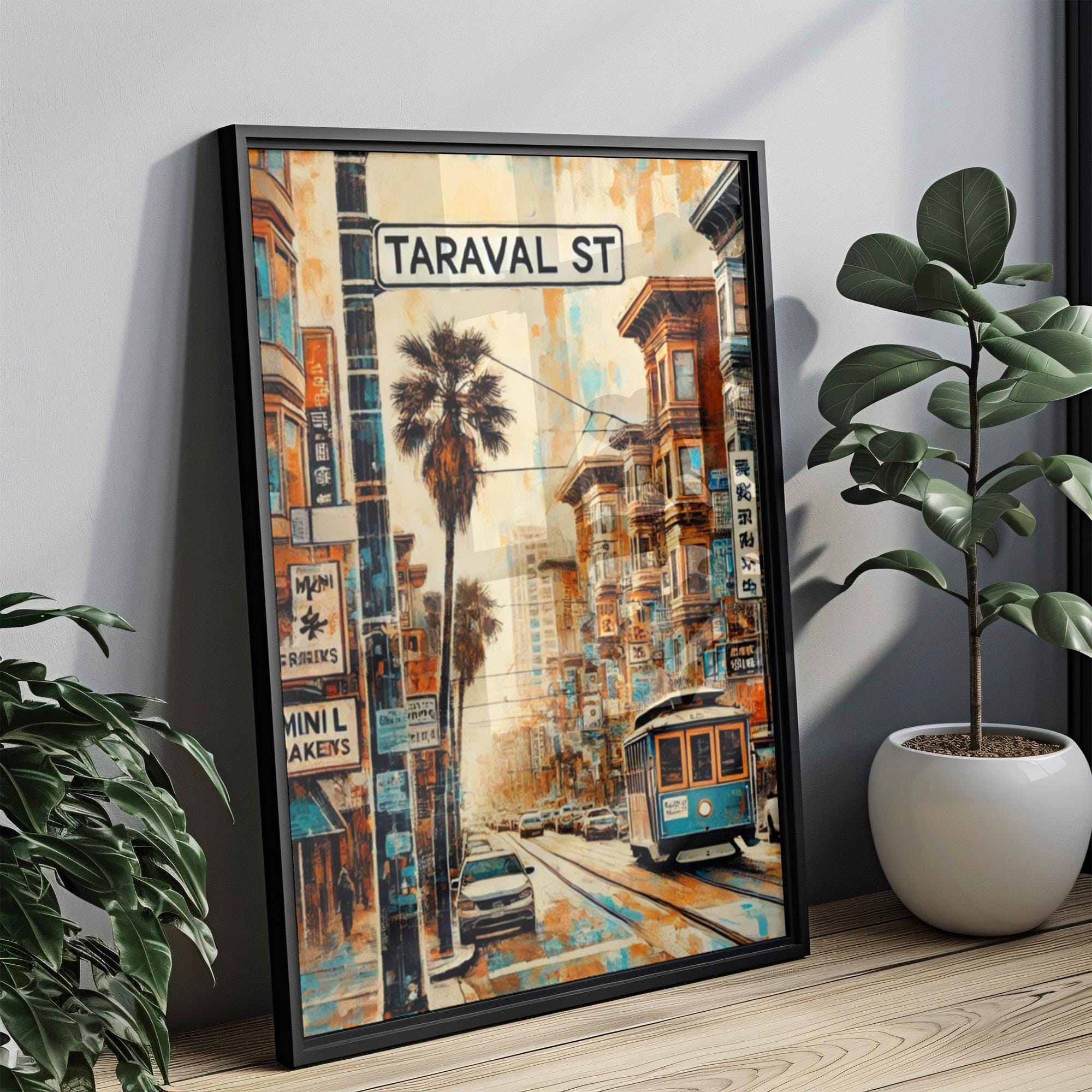 San Francisco Taraval St Wall Art - Cali Travel Poster, California Art Print, Housewarming & Gift Idea, San Francisco Street Map Decor