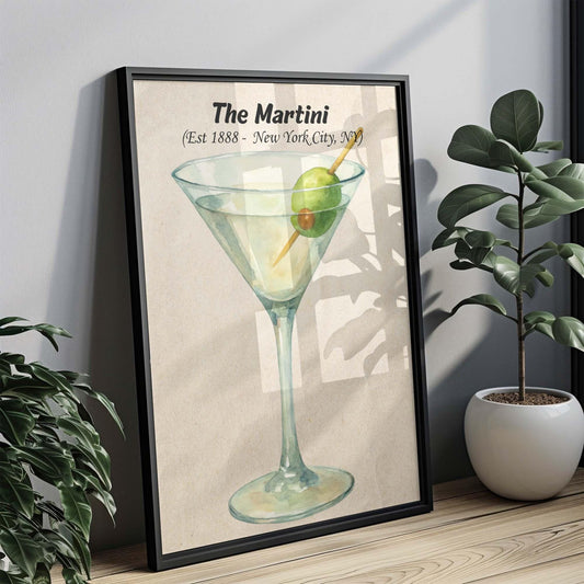 Martini Cocktail Art Print, Vintage Style Liquor Illustration, Home Bar Decor, Drink Wall Art, Gift for Cocktail Lovers, Alcohol Artwork