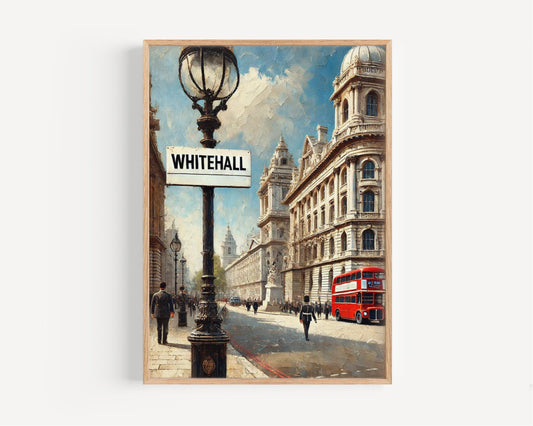 England Whitehall Wall Art Print - London Travel Poster & England Gift, Housewarming Decor, UK Artwork for Home or Office