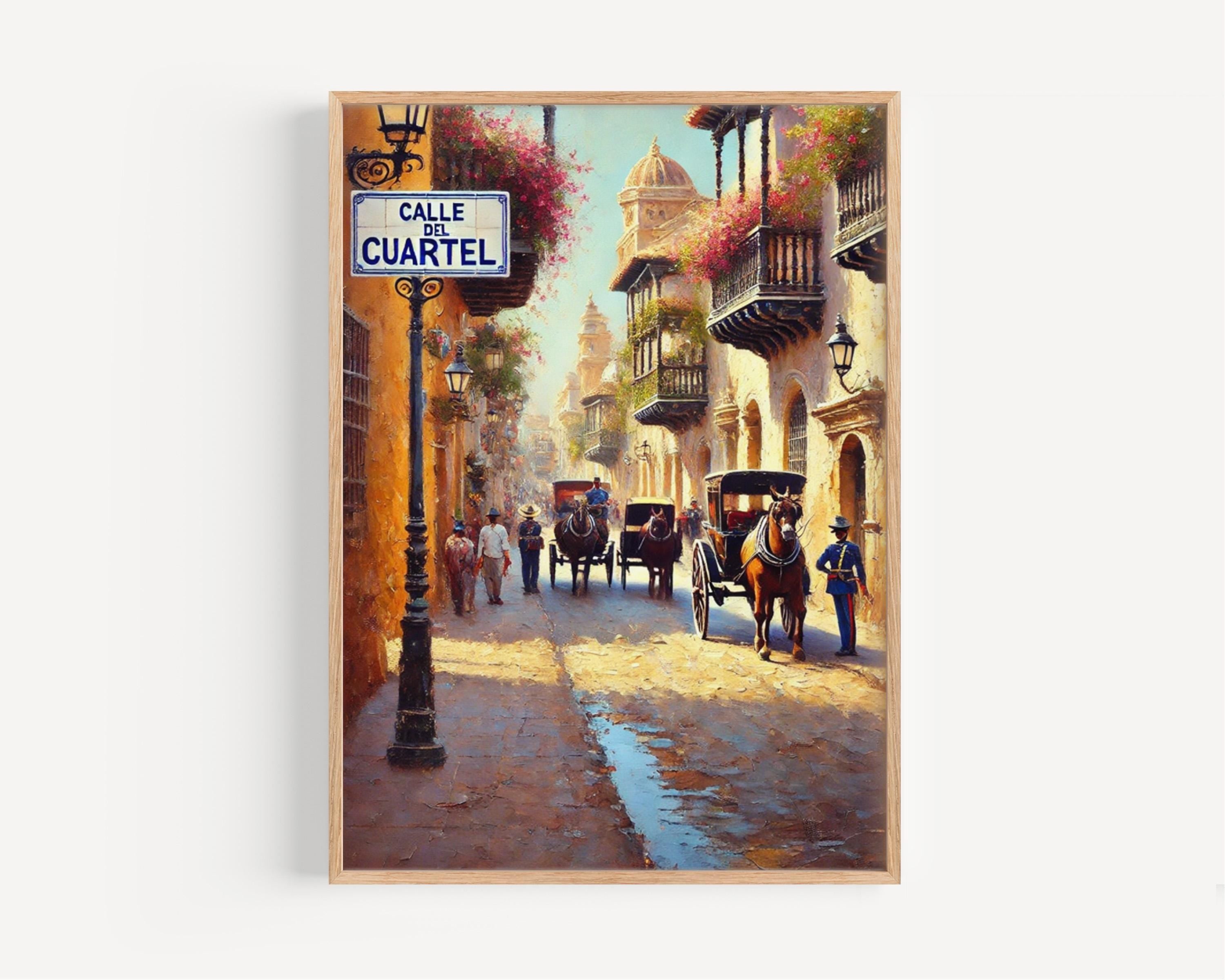 Calle del Cuartel Wall Art Cartagena Print Colombia Travel Poster Home Decor Souvenir Vintage Street Sign Artwork