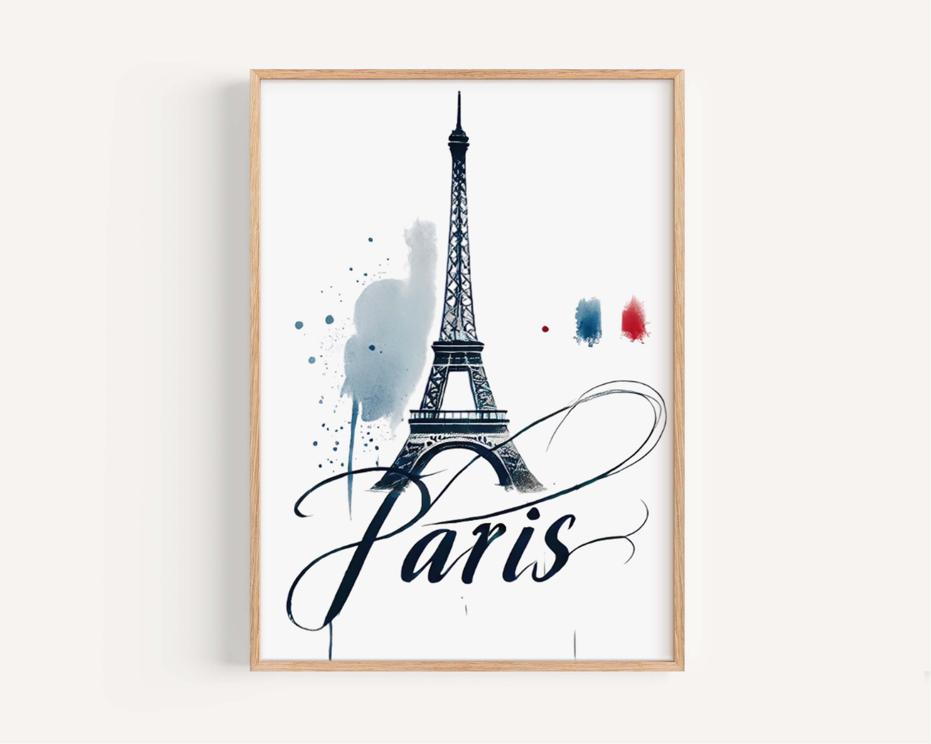 Eiffel Tower Print Paris Wall Art, Travel Decor, France Gift, Home & College Room Decor, Housewarming Present, Parisian Style Illustration