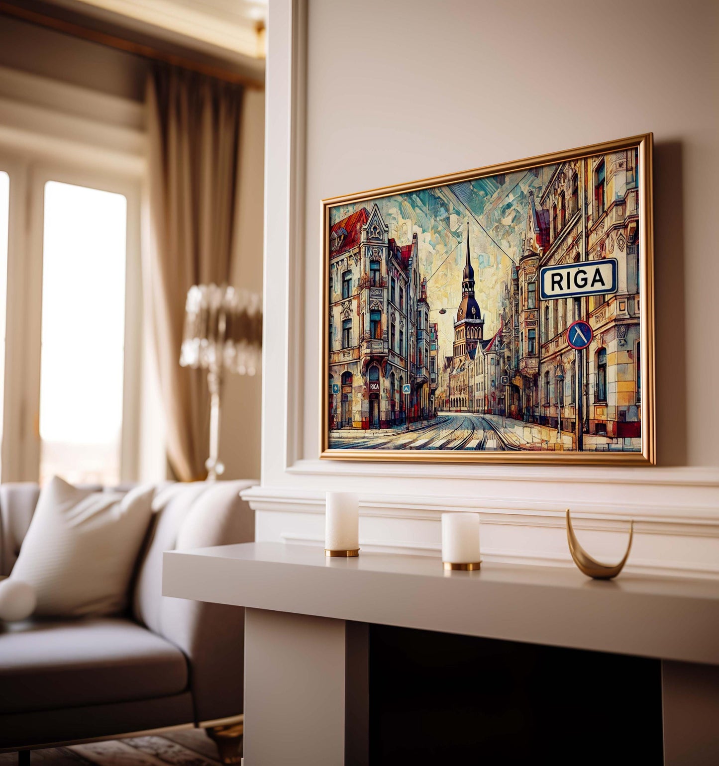 Handmade Riga Latvia Cityscape Wall Art - Baltic Decor