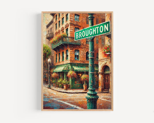 Broughton St Wall Art Print – Savannah Travel Poster, Georgia Home Decor, Housewarming Gift, Coastal City Art, Broughton Street Savannah