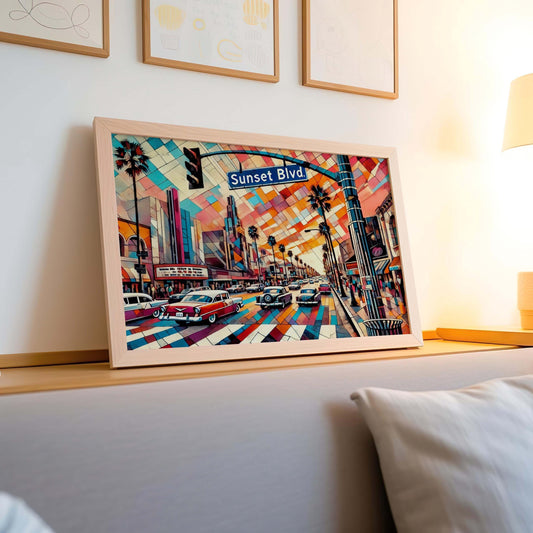 Sunset Boulevard Wall Art - Cubism Print of Sunset BLVD, Los Angeles Travel Poster, Modern LA Gift & Housewarming Decor