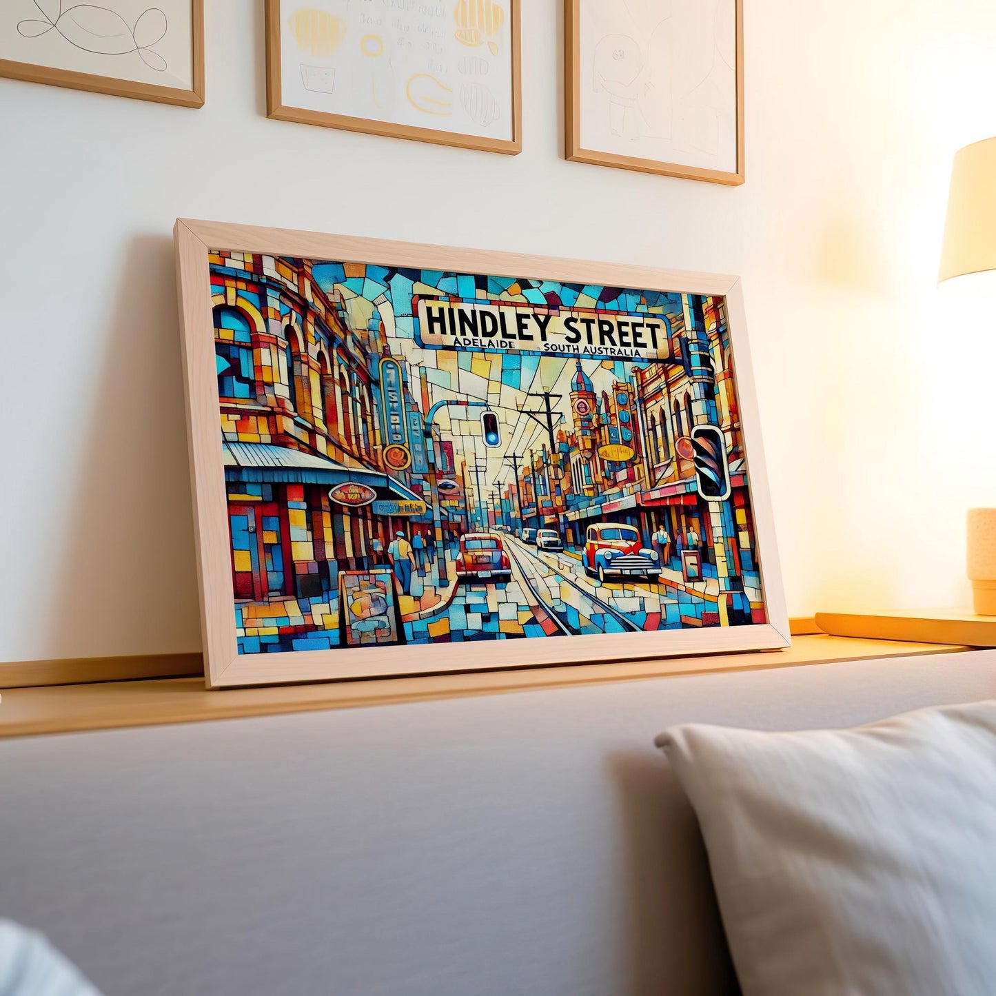 Hindley Street Wall Art Print – Adelaide Travel Poster, South Australia Home Decor, Unique Housewarming Gift, Modern Cityscape Illustration