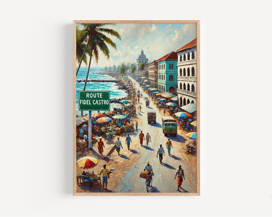 Fidel Castro Wall Art, Havana Street Scene Print, Cuba Travel Poster, Vibrant Cuba Artwork, Home Decor, Gift for Travelers, Cuban Souvenir