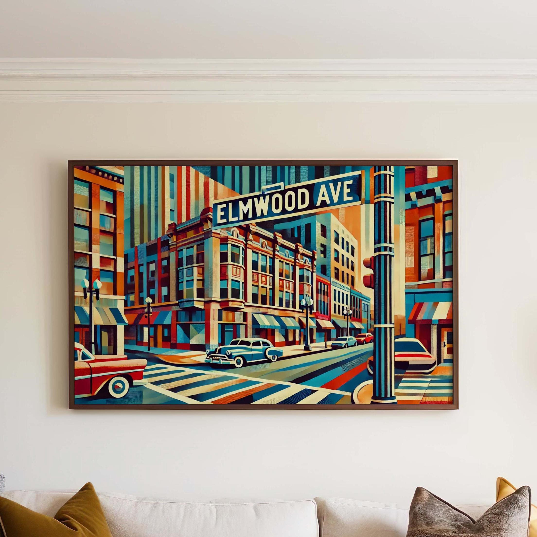 Elmwood Avenue Wall Art - Buffalo Cubism Print, New York Travel Poster, Housewarming Gift, Modern NY Art Decor