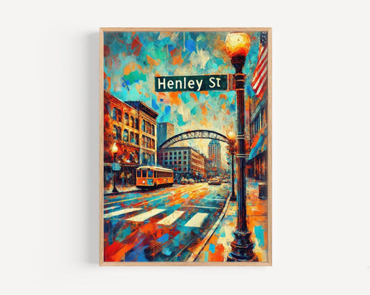 Knoxville Henley St Wall Art Print – Tennessee Travel Poster, Knoxville Gift, Housewarming Decor, Tennessee Art, Vintage Style Travel Print